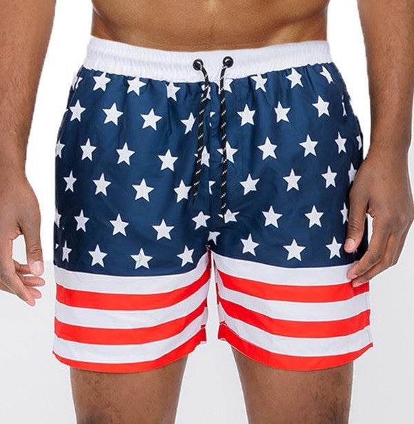 American Flag Swim Shorts - Patriotic Men's Swimwear