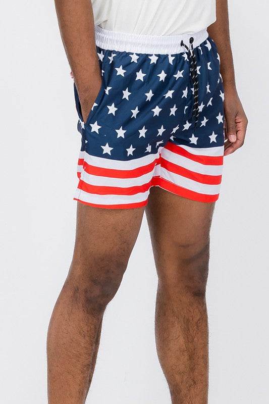 American Flag Swim Shorts - Patriotic Men's Swimwear