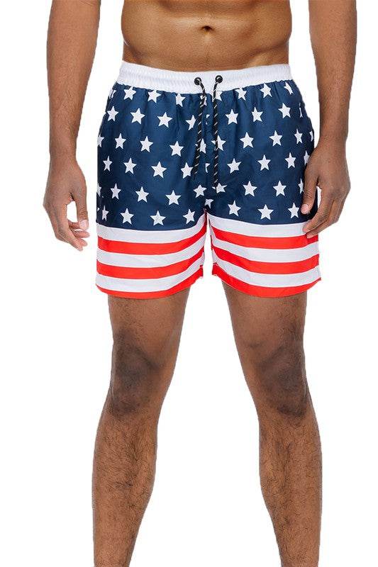 American Flag Swim Shorts - Patriotic Men's Swimwear