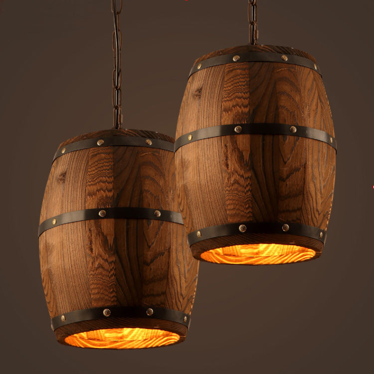 Wine Barrel Wooden Chandelier - Rustic Pendant Light
