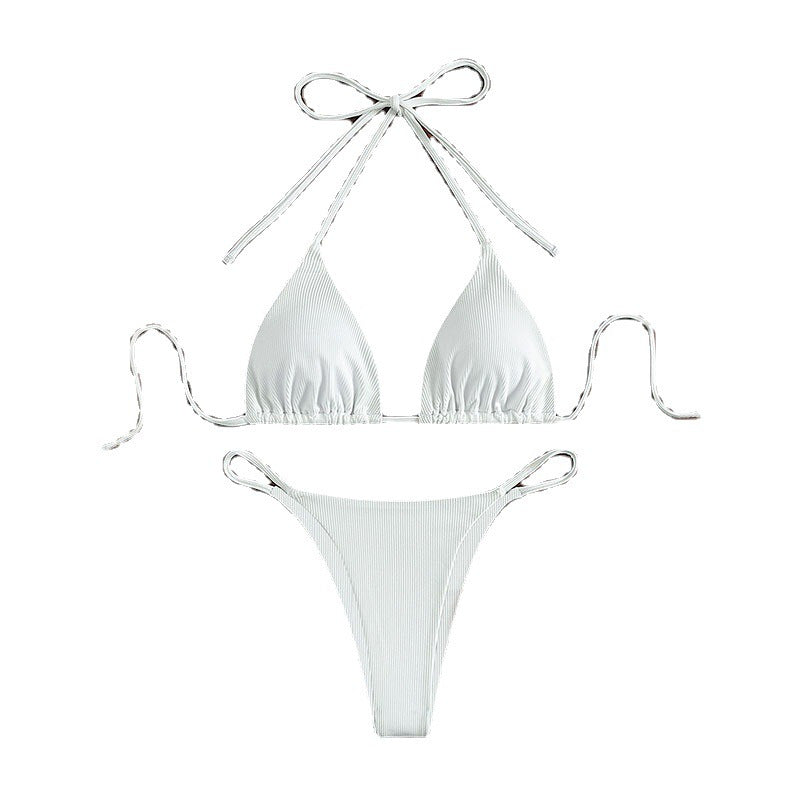 Hanging Neck Tie Bikini - Multi-Color Three-Point Swimsuit