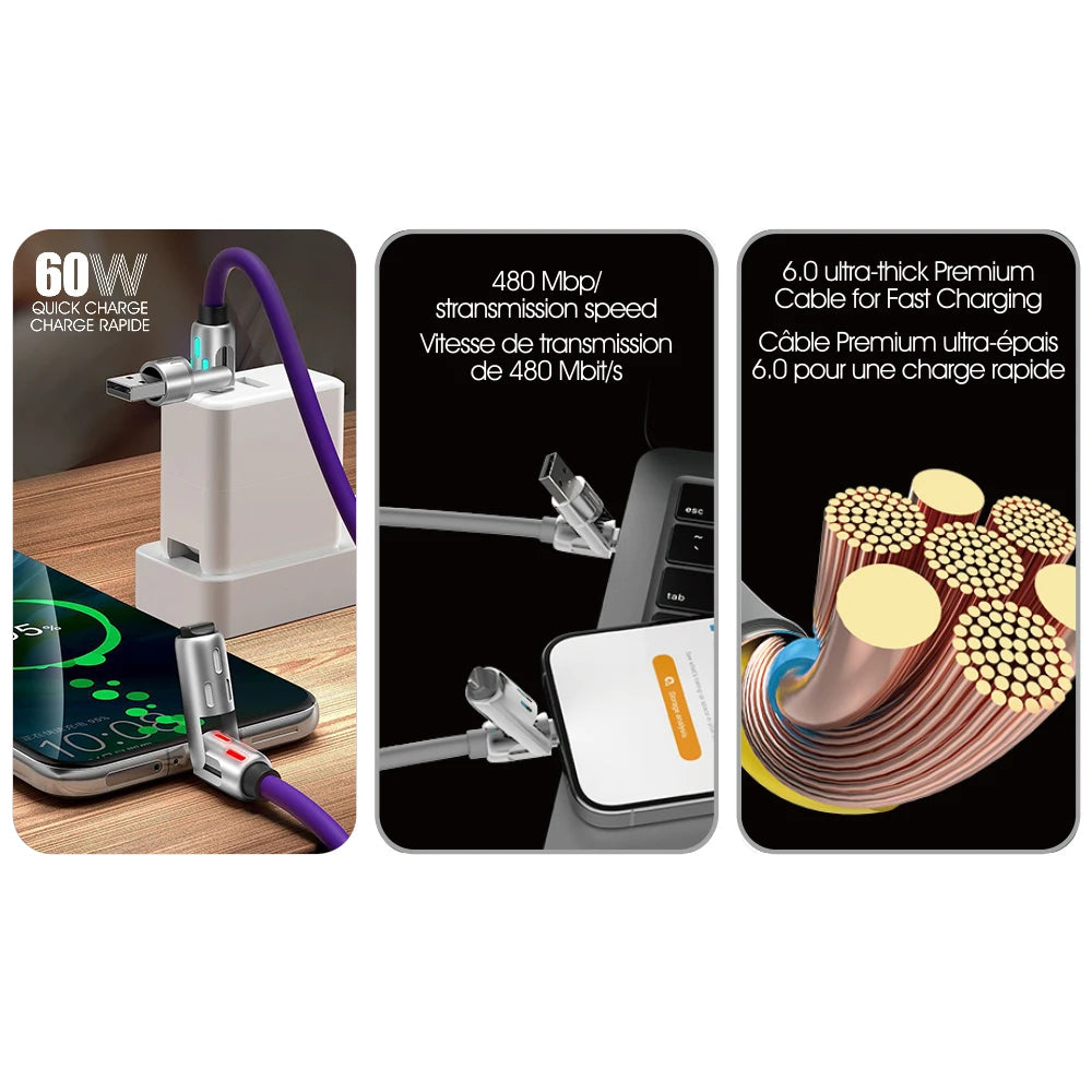 4-in-1 RGB LED Fast Charging Cable – 60W Universal USB-C