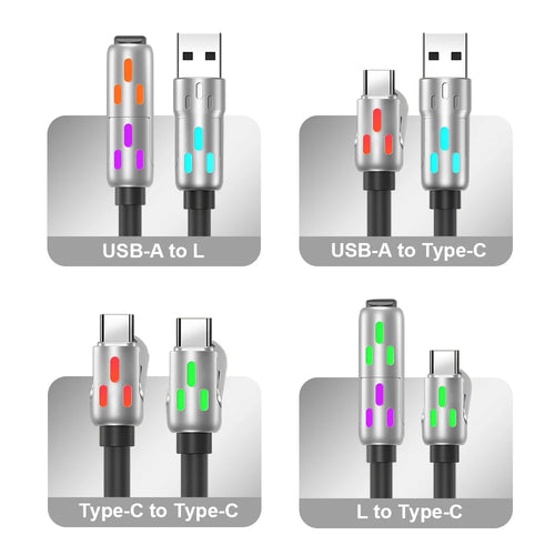 4-in-1 RGB LED Fast Charging Cable – 60W Universal USB-C