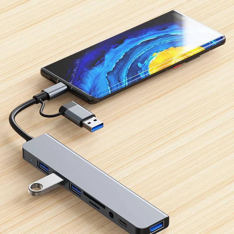 8-in-2 USB-C Hub Docking Station – SD Card, Audio & USB 3.0