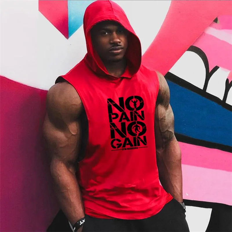 Men's Sleeveless Hooded Gym Tank Top