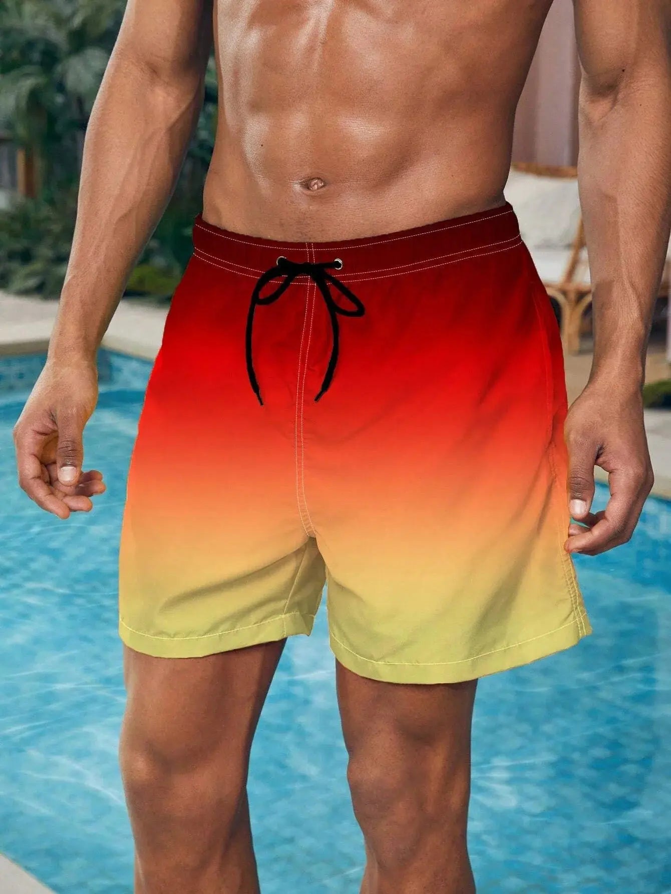 Men's Gradient Color Block Swim Trunks - Quick Dry Beach Shorts