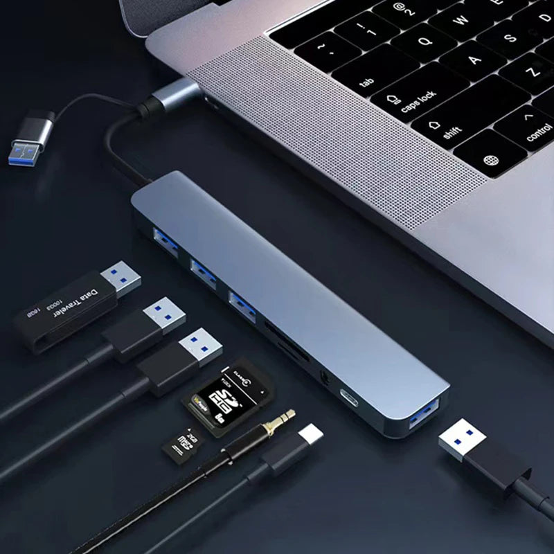 8-in-2 USB-C Hub Docking Station – SD Card, Audio & USB 3.0