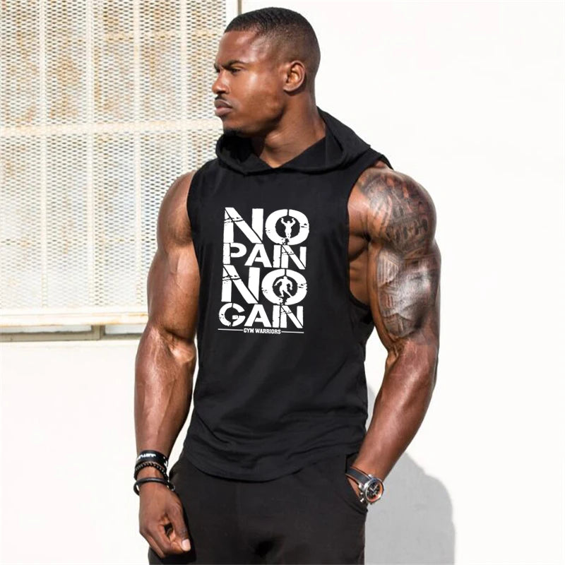 Men's Sleeveless Hooded Gym Tank Top