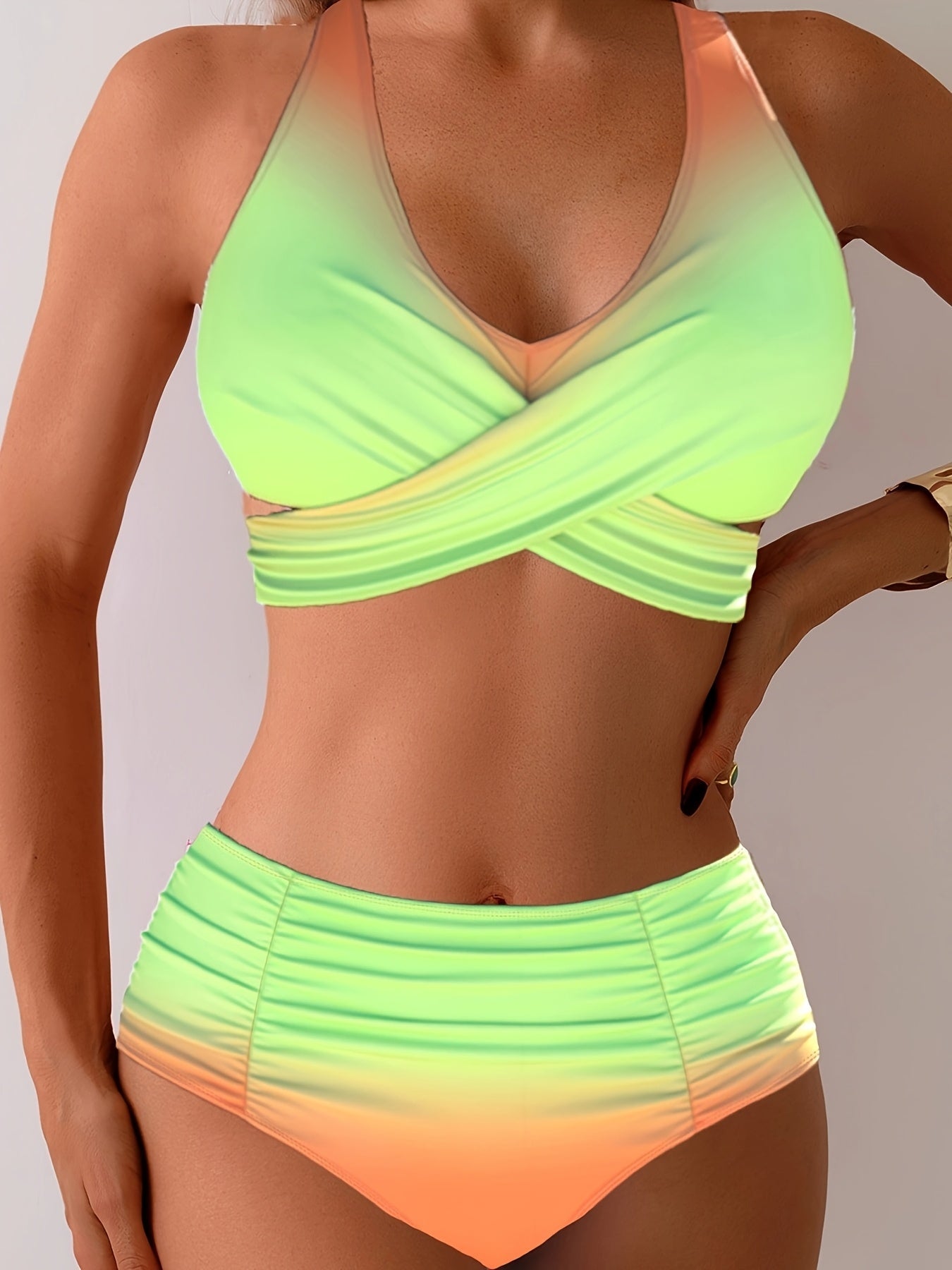 European American Gradient Cross Gather Bikini Set